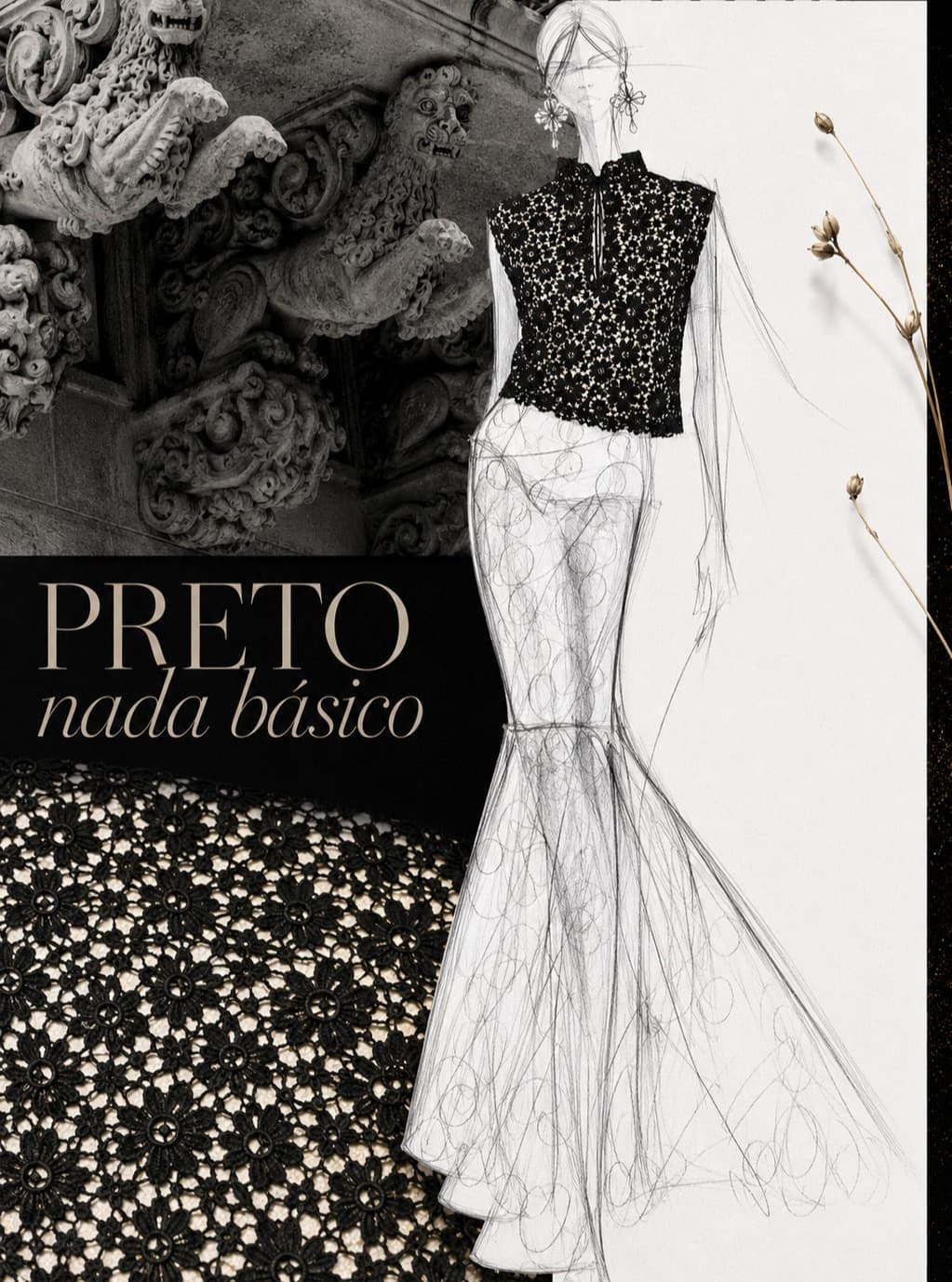 Blusa Renda Floral Sculptural Noir